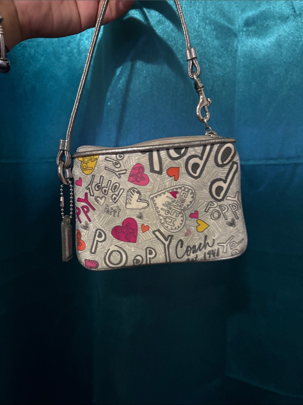 Coach graffti Silver Graphic Wristlet Pouch with Multicolor Accents
